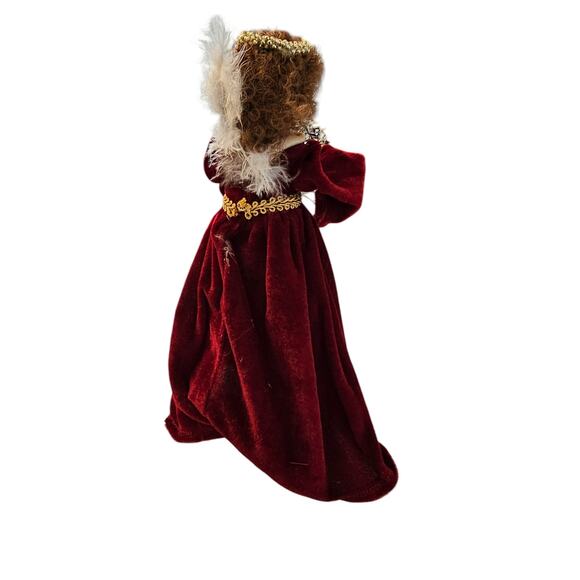 Vintage Christmas Tree Topper Angel Red Velvet Porcelain - Picture 3 of 5